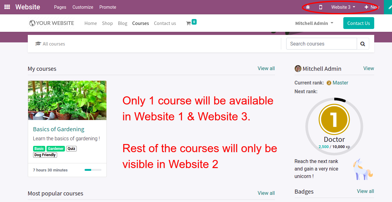 Multi website selection for course